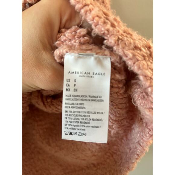 American Eagle Sweater Women's Small Pink Hoodie Fuzzy Cozy Chunky Knit - Picture 4 of 8